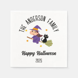 ほうきのハロウィーンかわいいパーソナライズされた魔女 スタンダードカクテルナプキン