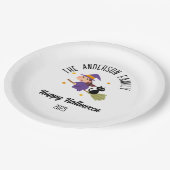 ほうきのハロウィーンかわいいパーソナライズされた魔女 ペーパープレート (アングル)