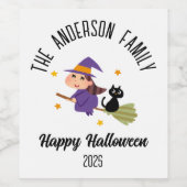 ほうきのハロウィーンかわいいパーソナライズされた魔女 ワインラベル (シングルラベル)
