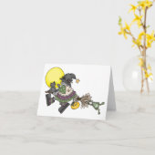 ほうきの乗車-ハロウィンカード カード (黄色い花)