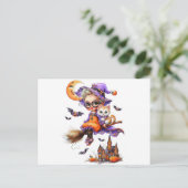 ほうきの可愛い魔女と子猫 ポストカード (スタンド正面)