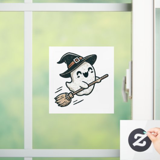 ほうきの可愛飛んでいるい魔女幽霊 – ハロウィーン ウィンドウサイン (ホーム)