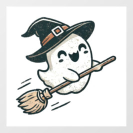 ほうきの可愛飛んでいるい魔女幽霊 – ハロウィーン ウィンドウサイン