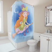 ほうきの可愛飛んでいるい魔女 シャワーカーテン (インサイチュ)