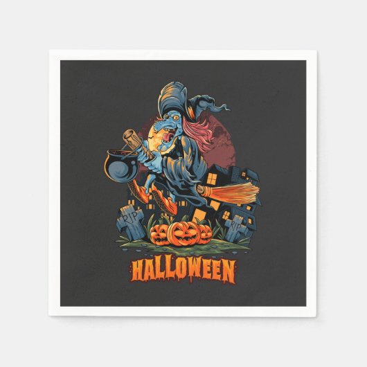 ほうきの恐ろしい魔女 スタンダードカクテルナプキン (正面)