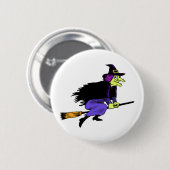 ほうきの柄のハロウィンの魔法使いの飛行 缶バッジ (正面&裏面)