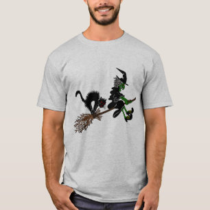 ほうきの柄のハロウィンの魔法使い Tシャツ