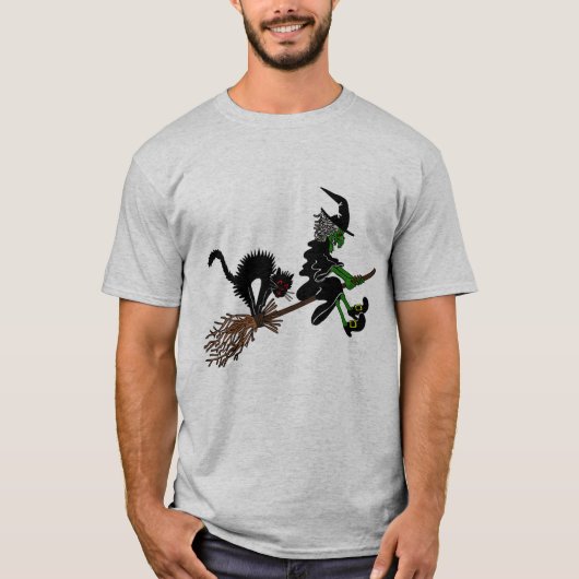 ほうきの柄のハロウィンの魔法使い Tシャツ (正面)