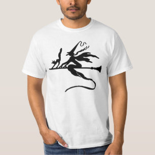 ほうきの柄の黒く悪賢い魔法使いおよび猫の飛行 Tシャツ