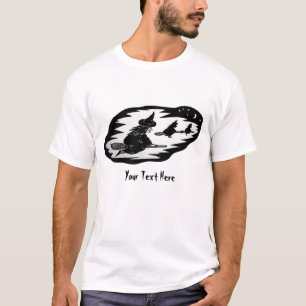 ほうきの柄ハロウィンの不気味で飛んでいるな魔法使い Tシャツ