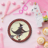 ほうきの紙皿のかわいい魔法使い ペーパープレート (パーティー)