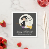 ほうきの飛んでいるかわいい魔女ハローウィンパーティ スタンダードカクテルナプキン (インサイチュ)