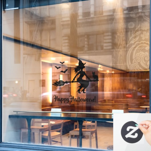 ほうきの魔女ハッピーハローウィン黒シルエット ウィンドウサイン (カフェ窓)