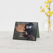 ほうきの魔女ユーモアのある カード (黄色い花)