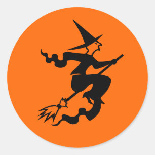 ほうきの魔法使いが付いているハロウィンのステッカー のシーラー ラウンドシール