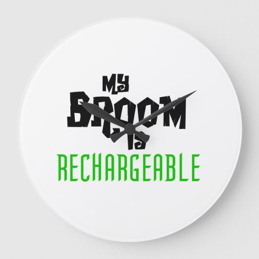 ほうきは充電可能 ラージ壁時計 (正面)