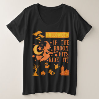 ほうきもしがはまるハロウィン乗れ！ プラスサイズTシャツ