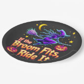 ほうきもしは、ハロウィーンの魔女デザインに乗ってフィット ペーパープレート (アングル)