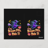 ほうきもしは、ハロウィーンの魔女デザインに乗ってフィット ポストカード (裏面)