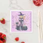 ほうきハロウィーンバチェロレッテ付き魔女 スタンダードカクテルナプキン (インサイチュ)