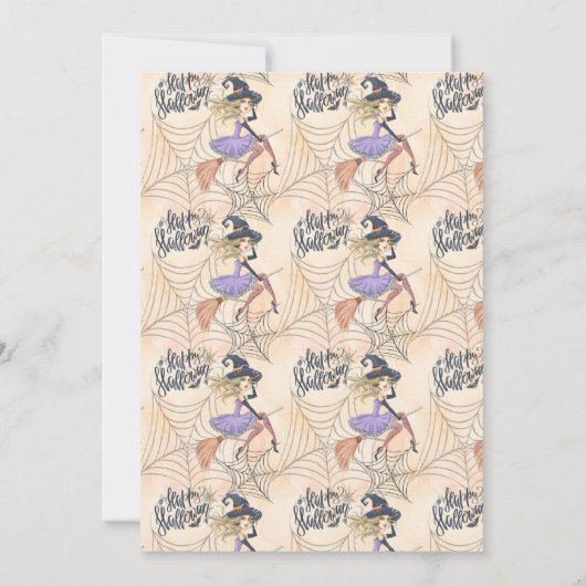 ほうきモダンパーティー付きハロウィーンの魔女 招待状 (裏面)