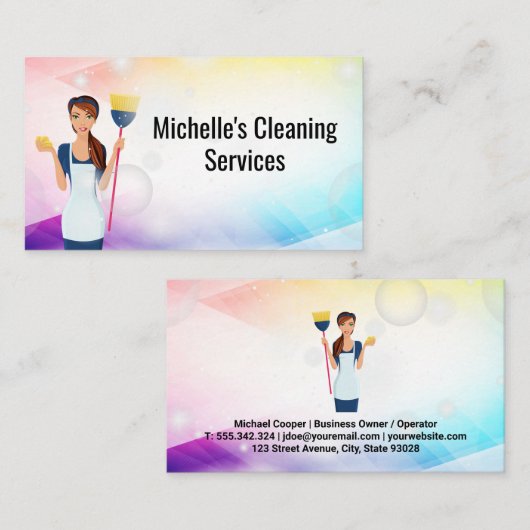 ほうき付きメイド | 泡とキラキラ 名刺 (正面/裏面)