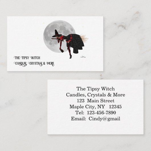ほうき名刺飛んでいるの酔っ払い魔女 名刺 (正面/裏面)