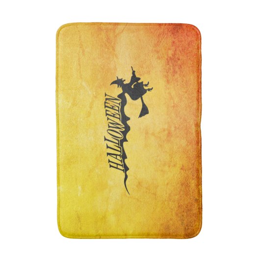 ほうき杖飛んでいるのハロウィーンの魔女 バスマット (正面縦)