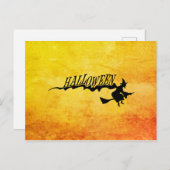 ほうき杖飛んでいるのハロウィーンの魔女 ポストカード (正面/裏面)