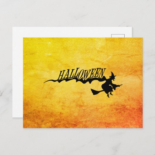 ほうき杖飛んでいるのハロウィーンの魔女 ポストカード (正面/裏面)