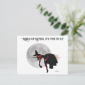 ほうき葉書に溶け飛んでいるた魔女 ポストカード (スタンド正面)