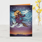 ほうき飛んでいるの魔女 カード (黄色い花)