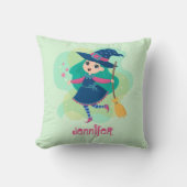 ほうき・星付きの愛らしいハロウィーンの魔女 クッション (正面)