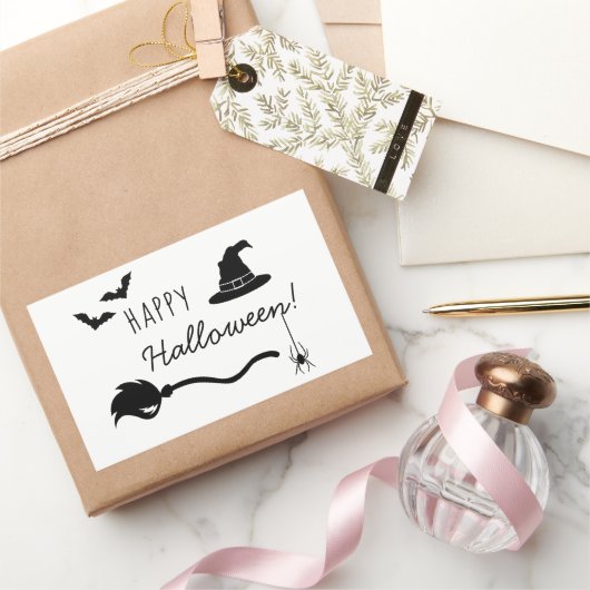 ほうき、魔女の帽子、こうもり、スパイダーハロウィーン 長方形シール (ギフト)