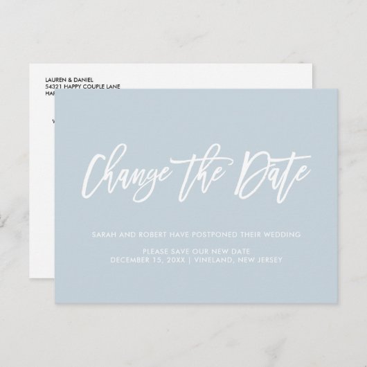 ほこはるブルー 変更日 延期 キャンセルされた結婚式 案内ポストカード (正面/裏面)