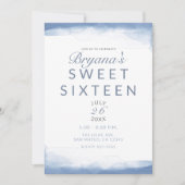 ほこほこしたコーンフラワーブルーの水彩モダンスイート16 招待状 (正面)