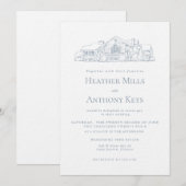 ほこりある青い招待状 会場のスケッチ付き 招待状 (正面/裏面)