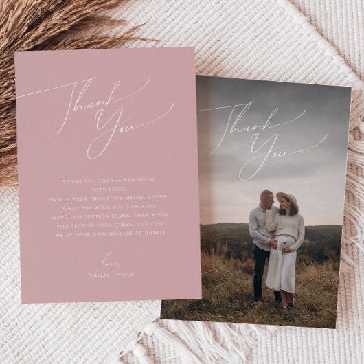 ほこりお洒落バラ縦型フォトベビーシャワー サンキューカード