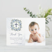 ほこりかわいらしの多い青い水彩の花|洗礼 サンキューカード (スタンド正面)