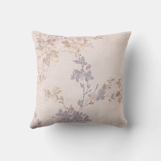 ほこりかわいらしピンク金ゴールドブルーフローラクッション クッション (裏面)