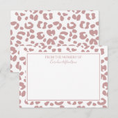 ほこりがかったピンクと白のオリジナルヒョウ柄プリント サンキューカード (正面/裏面)