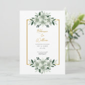 ほこりがかった白のグリーン水彩画の結婚式のカード 招待状 (スタンド正面)