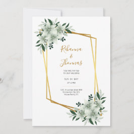 ほこりがかった白の草花 水彩 結婚式のカード 招待状