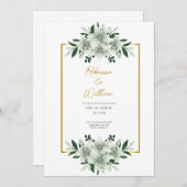ほこりがかった白 緑 水彩 結婚式のカード 招待状 (正面/裏面)