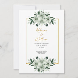 ほこりがかった白 緑 水彩 結婚式のカード 招待状