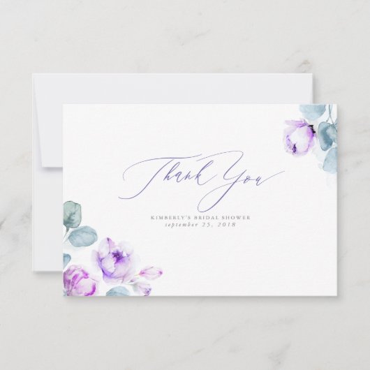 ほこりがかった紫の花のエレガントな小さな感謝カード サンキューカード (正面)