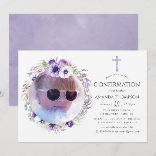 ほこりがかった紫の花の確認 招待状 (正面/裏面)