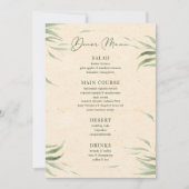 ほこりがかった緑の葉のベージュのクラフト紙のメニュー 招待状 (正面)