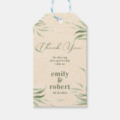 ほこりがかった緑の葉のベージュクラフトペーパー ギフトタグ (正面)