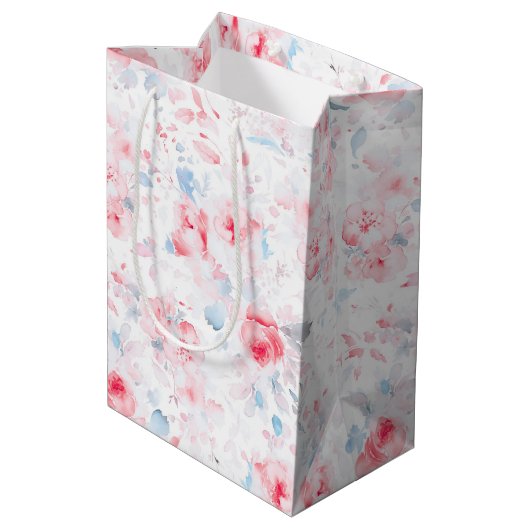 ほこりがかった青い花のエレガントなボヘミアンペイントパターン ミディアムペーパーバッグ (裏面アングル)